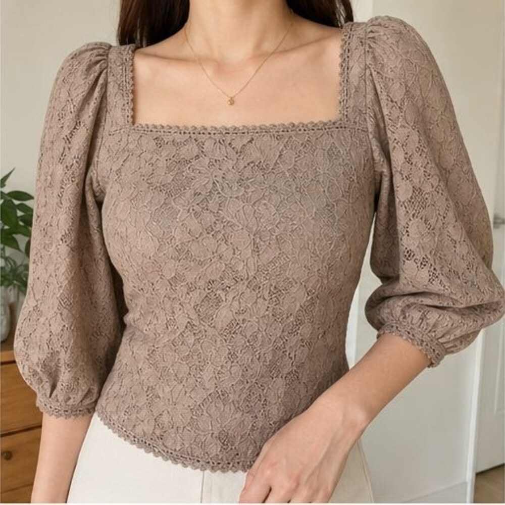 Taupe Ruffle Blouse - Picture 2 of 6